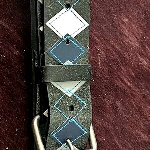 Stylish Black and Blue Belt with Silver Buckle